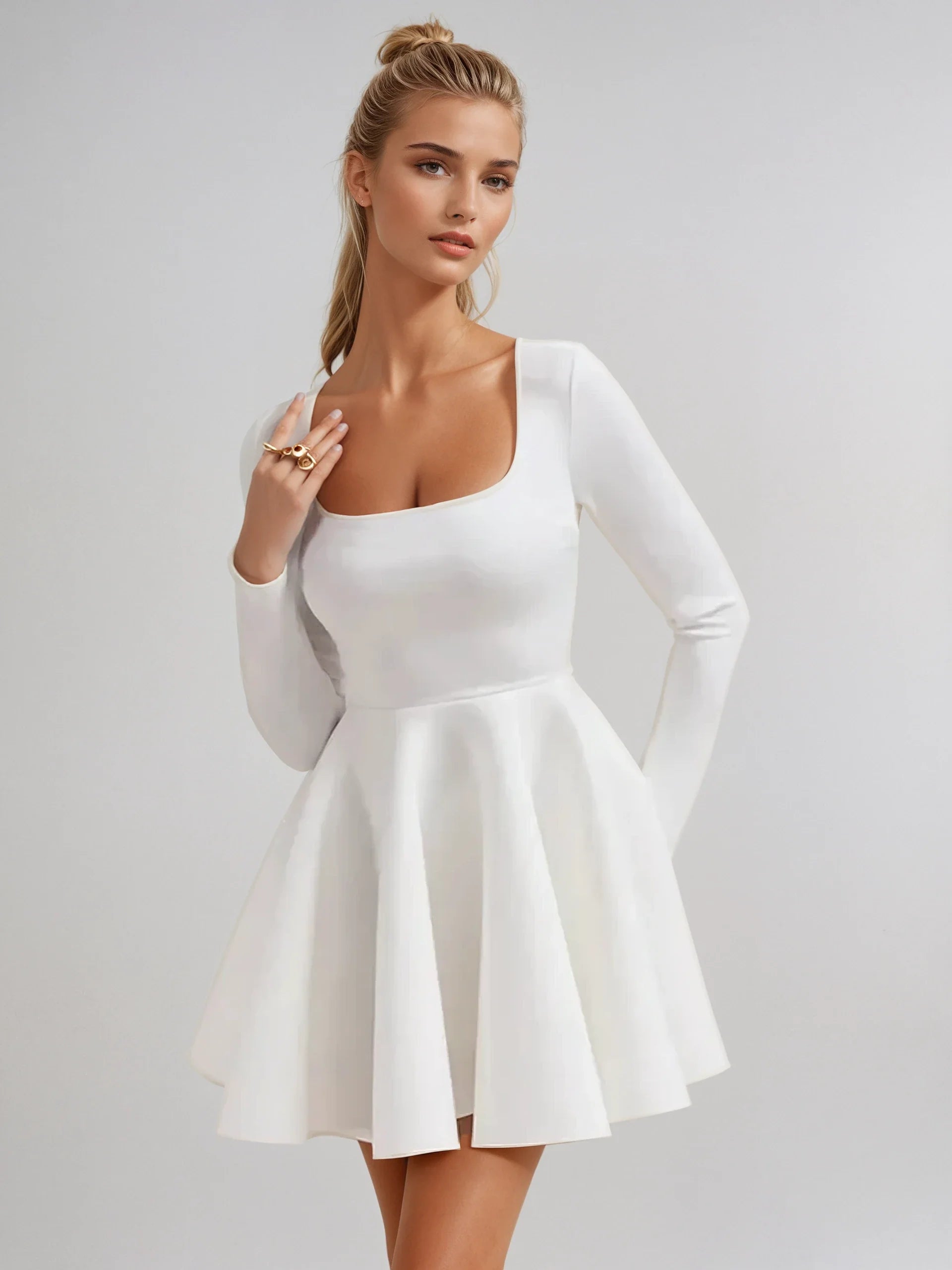 Aurora Long Sleeve Fit-and-Flare Mini Dress