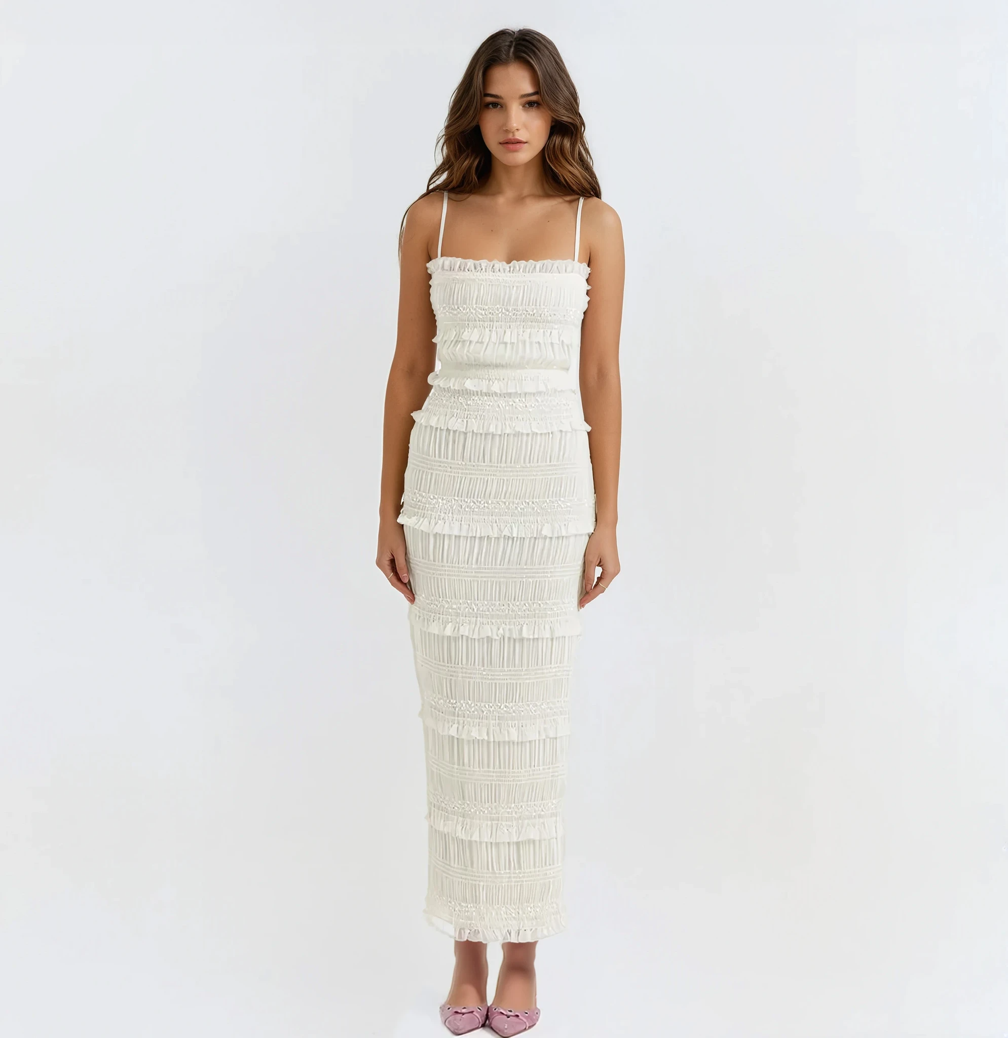 Sabrina Vintage Ruched Maxi Bodycon Dress