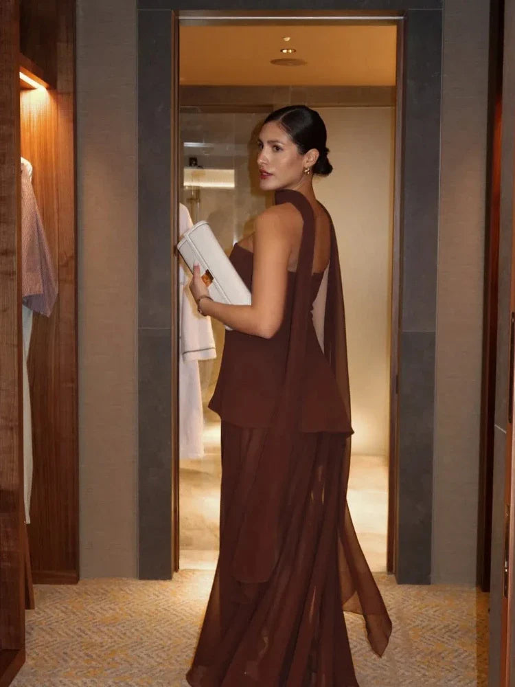 Lea Chiffon Asymmetrical Maxi Dress