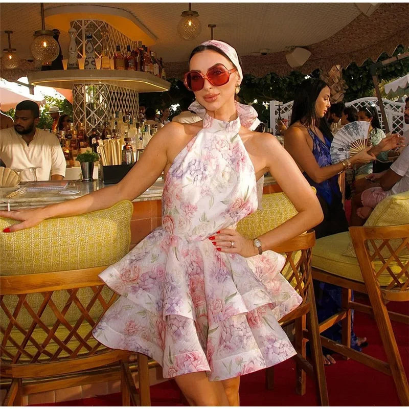 Riviera Bloom Bow Mini Dress