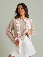 Arabella Cable Knit Sweater with Ribbon
