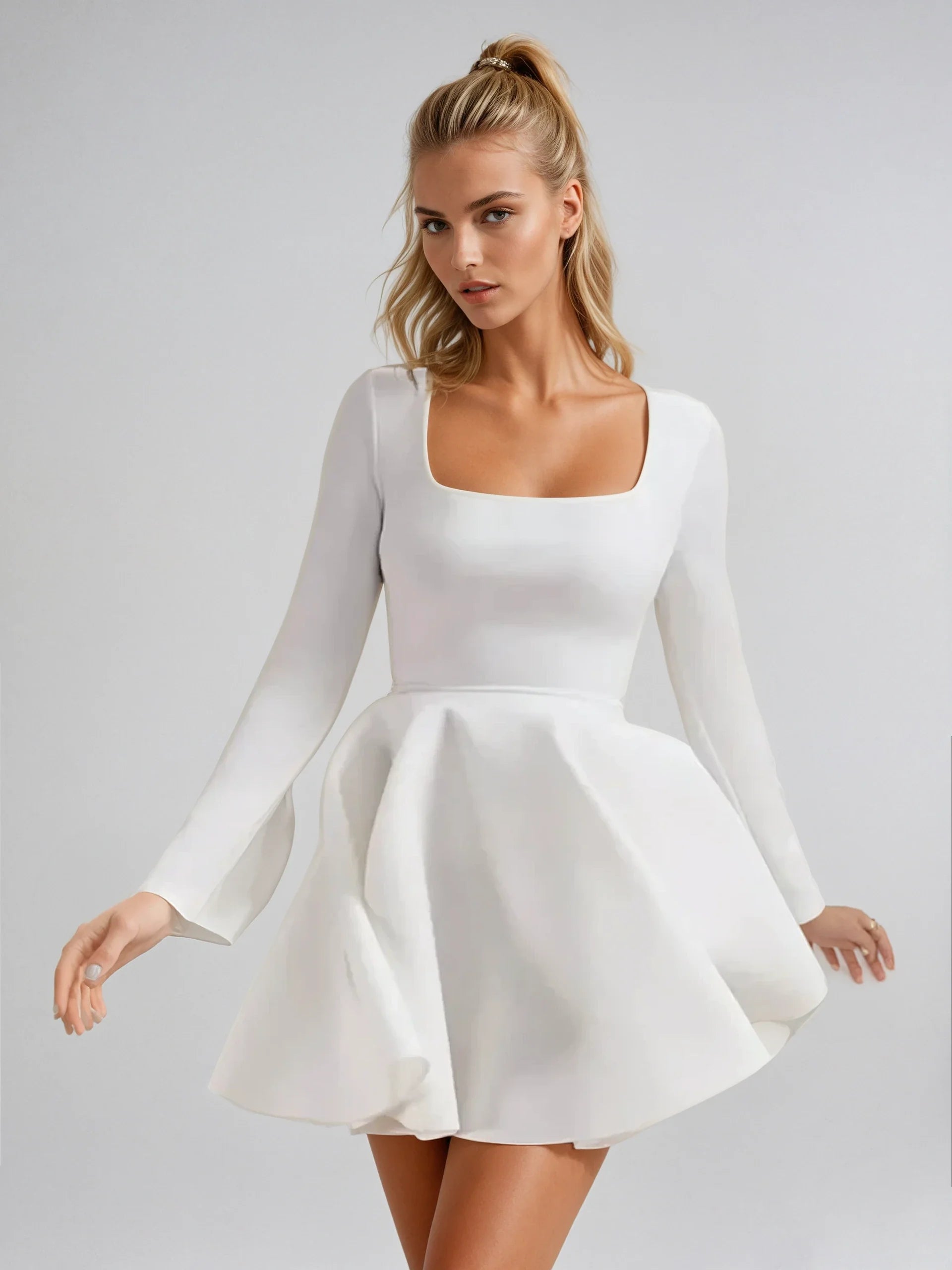 Aurora Long Sleeve Fit-and-Flare Mini Dress