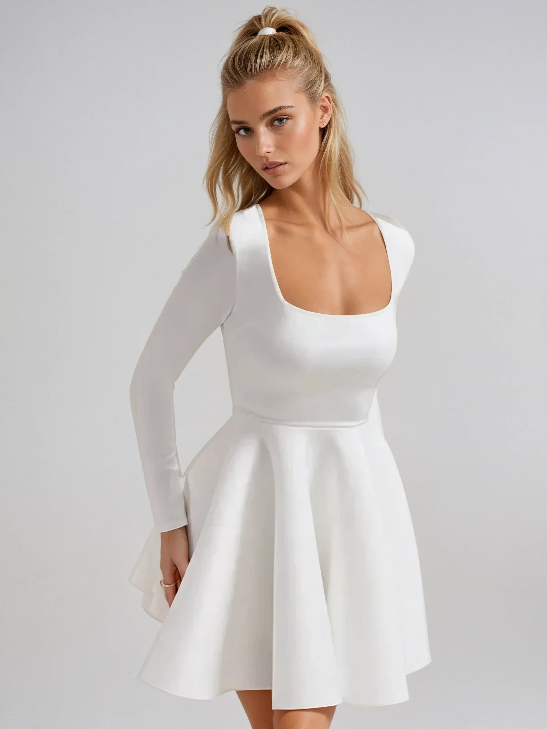 Aurora Long Sleeve Fit-and-Flare Mini Dress